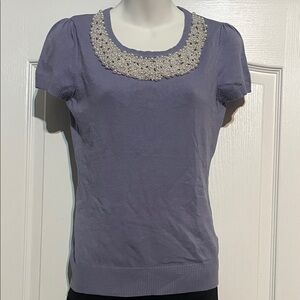 INC International Concepts Lavender Short Sleeve Top with Pearl Collar Size M